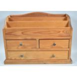 A Late 20th Century Pine Stationery Rack with Two Short Drawers Over Long Base Drawer, Handmade in