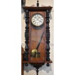A Late Victorian Two Weight Vienna Wall Clock with Eight Day Movement and Enamelled Dial with