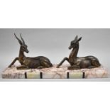 A French Bronze Effect Study of Two Reclining Deer on Rectangular Marble Plinth, 48cm Wide