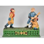 A Reproduction Cast Iron American Novelty Money Bank, Hometown Battery, Movement in Need of