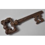 A Victorian Cast Metal Large Door Key, the Shaft with Shamrock and V, The Handle in the form of