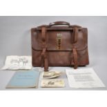 A Vintage Leather Document Case with Royal Crest Containing Air Force Notebook, Photographs, Letters