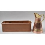 A Copper Planter, 37cm Long Together with a Brass and Copper Ewer, 23cm high