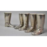 A Set of Five Silver Plated Spirit Measures in the Form of Riding Boots, 9cm high