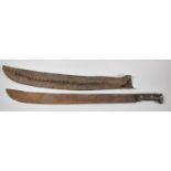 A Far Eastern Machete with Leather Scabbard, Blade Rusted, 75cm long