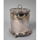 A Mappin & Webb Prince's Plate Cylindrical Ice Bucket with Lid on Four Ball Feet, 18cm high