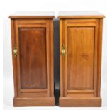 A Pair of Edwardian Style Bedside Cabinets with Panelled Doors and Brass Handles, Each 36cm Wide and