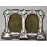 A Reproduction Miniature Art Nouveau Style Double Silver and Enamel Photo Frame, 11cm Wide