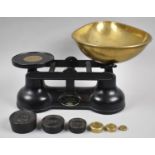 A Set of Salter Kitchen Scales with Brass Pan