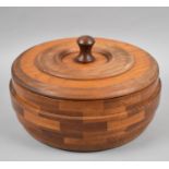 A Circular Wooden Lidded Box Containing Sewing Accessories, Cottons, Pins etc, 23cm diameter