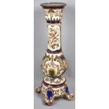 A Continental Majolica Jardiniere Stand with Moulded Shell Decoration In Multicoloured Enamels, Some
