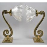 A Pair of Late Victorian/Edwardian Good Quality Brass Wall Lights with S Supports and Wavy Rim Glass