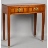 A Modern Mahogany Two Drawer Side Table with Crossbanded Drawers Having Brass Drop Handles, 77cm