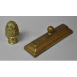 A 19th Century Moulded Brass Finial Together with a Victorian Brass Mounted Fire Iron Rest, 23cm
