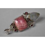 A Granite and Pink Rhodochrosite Pendant, 8cm Drop