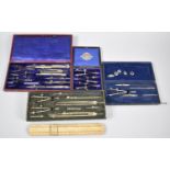 A Collection of Various Cased Drawing Sets, Scale Rule etc