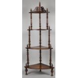 A Late Victorian Four Tier Bow Fronted Corner Whatnot with Turned Spiralled Supports, Galleried