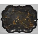 A Large Victorian Papier Mache Tray with Gilded and Mother of Pearl Inlaid Decoration on a