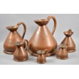 A Graduated Set of Six Copper Measures, from 1/8th Gill to 1 Gallon with Lead Stamps