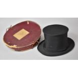 A Vintage Collapsible Opera Top Hat by Henry Heath with Addressed Oval Cardboard Container