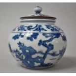 A Chinese Blue and White Lidded Pot Decorated with Exterior Figural Scene, Six Character Mark inside
