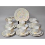 A Pearlware and Gilt Decorated Late 20th century Tea Set to comprise Cake Plate, Six Side Plates,