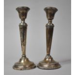 A Pair of Silver Candlesticks, Birmingham Hallmark, 18cm high, Both with Varying Condition Issues