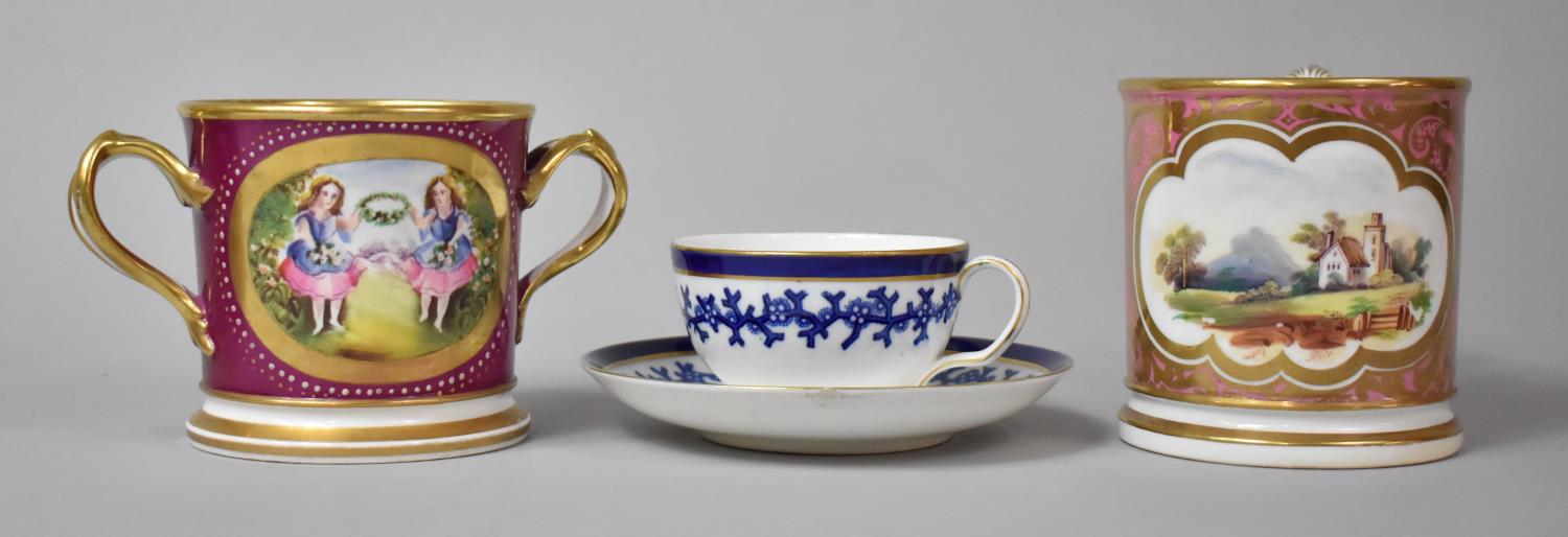 A Blue and White Cabinet Cup and Saucer with Monogrammed Mark F&C Together with an 1874