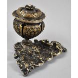 A French Bronzed Spelter Desktop Inkwell of Vase form with Hinged Lid and Glass Liner, Triangular