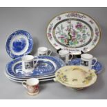 A Collection of Four Various Meat Plates to include Three Blue and White Willow Pattern Examples and