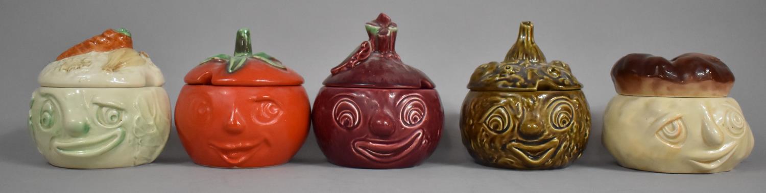 A Collection of Five Vintage Sauce and Chutney Pots by Sylvac