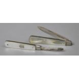 Two Silver Bladed Fruit Knives with Mother of Pearl Handles