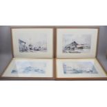 A Set of Four Framed Claude Kitto Harbour Prints, Each 34x24cm