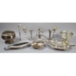 A Collection of Various Silver Plated Items to comprise Rose Bowls, Vases, Shaped Shell Dish Etc