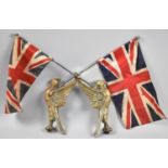 A Pair of Brass Car Mounting Mascots/Flag Poles in the Form of a Bird in Armour, 15.5cm high Holding