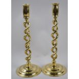 A Pair of Late Victorian/Edwardian Open Spiral Brass Candlesticks, 29cm high