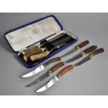 A Nathan and Owen Stainless Steel Excalibur Bone Handled Carving Set together with Six Viners Bone