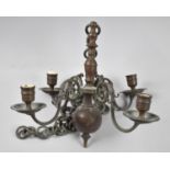 A Small Brass Four Branch Candelabra, with Chain and Scrolled Candle Holders