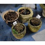 A Collection of Three Reconstituted Stone Planters and a Glazed Planter, 30cm Diameter