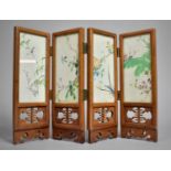 A Miniature Modern Chinese Four Fold Table Screen, Each Panel, 22cm x 8cm