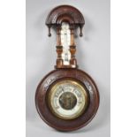 A Late Victorian/Edwardian Mahogany Wall Hanging Aneroid Barometer with Thermometer, 35cm high