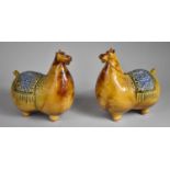 A Pair of Glazed Stoneware Novelty Money Banks in the Form of Portly Comedic Chinese Tang Style