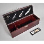 A Modern Mahogany Effect Wine Bottle Case Containing Accessories to Include Drip Ring, Wine Saver