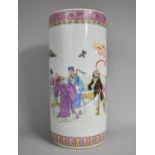 A Chinese Famille Rose Calligraphy Stick Stand, Decorated in Multicoloured Depicting Courtiers in