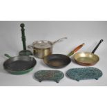 A Collection of Kitchenwares to Include Le Creuset Green Enamelled Non-Stick Frying Pan, Le