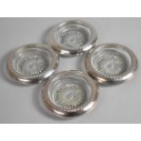 A Set of Four Silver Sterling Silver Mounted Glass Coasters, 9.5cm Diameter