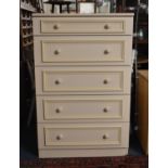 A Modern Cream Five Drawer Bedroom Chest, 80cm wide