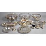 A Collection of Various Silver Plated Items to include Mounted Glass Bowl, Basket, Dish, Cruet Etc