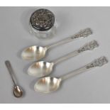 A Collection of Three Silver Teaspoons with Pierced Lettered Terminals 'NMGC' Hallmarked for