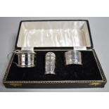 A Cased Three Piece Silver Cruet Set, Hallmarked for Birmingham 1962